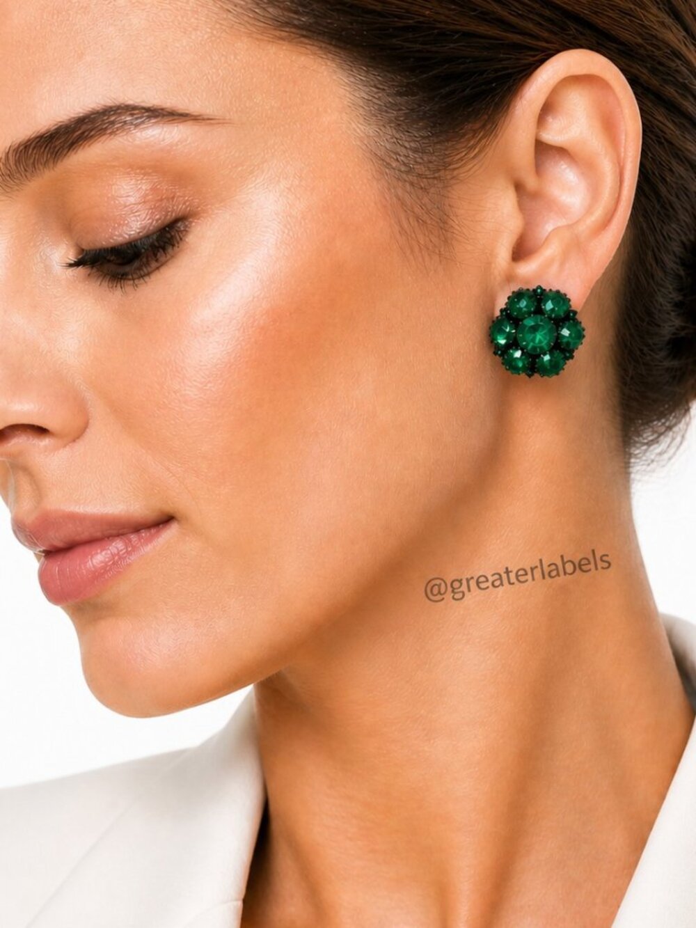 Warner Vtg 50s Emerald Green Czech Crystal Rhinestone 1" Clip Earrings Signed